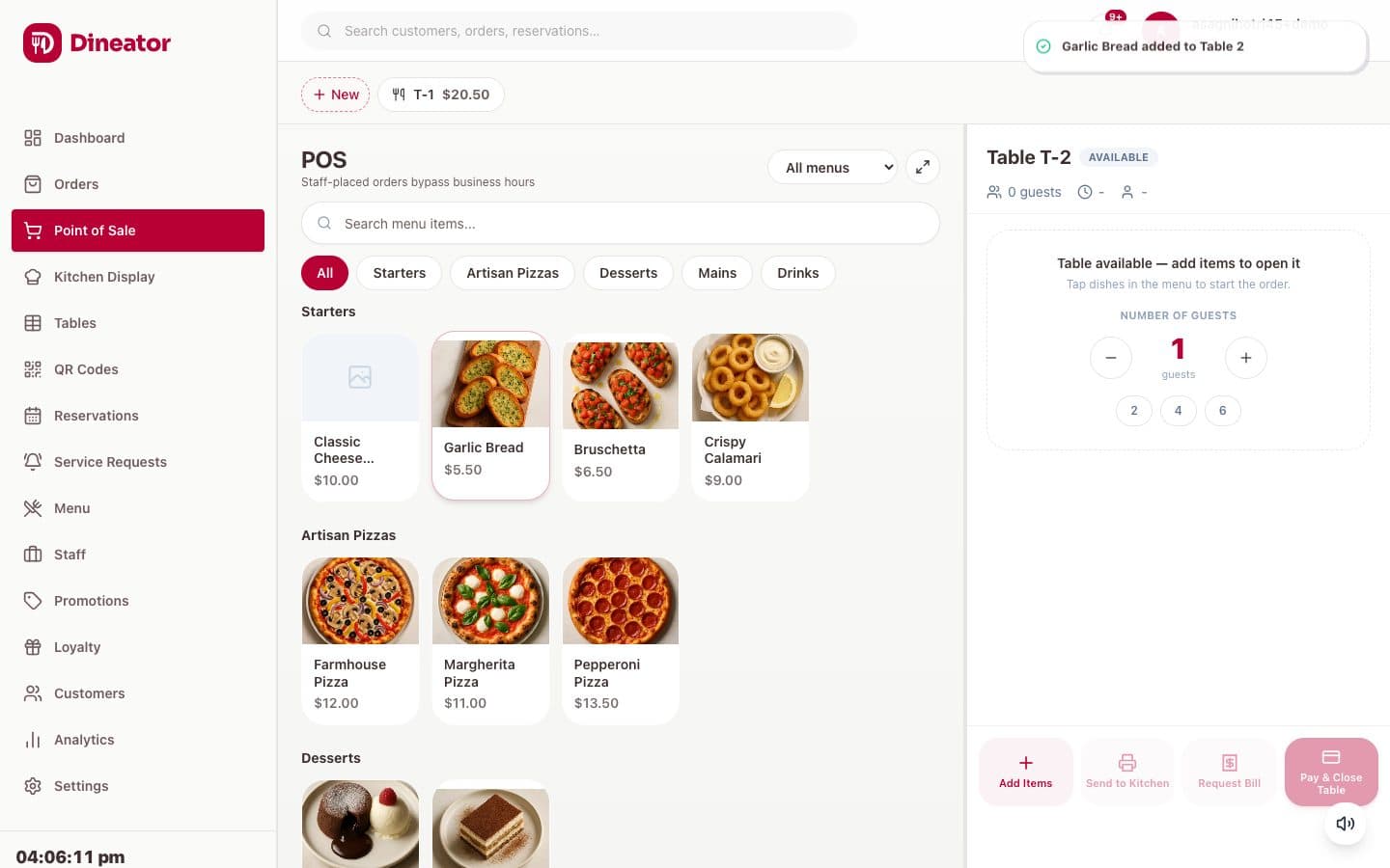 Open a table, take an order, get paid