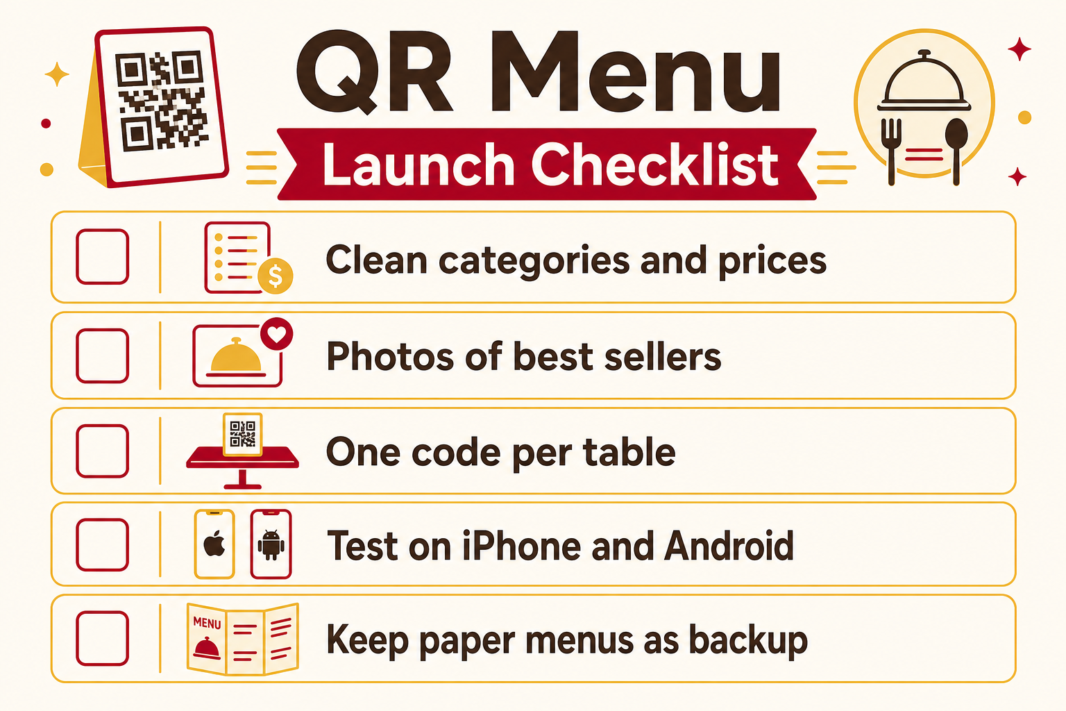 Infographic: five-item QR menu launch checklist