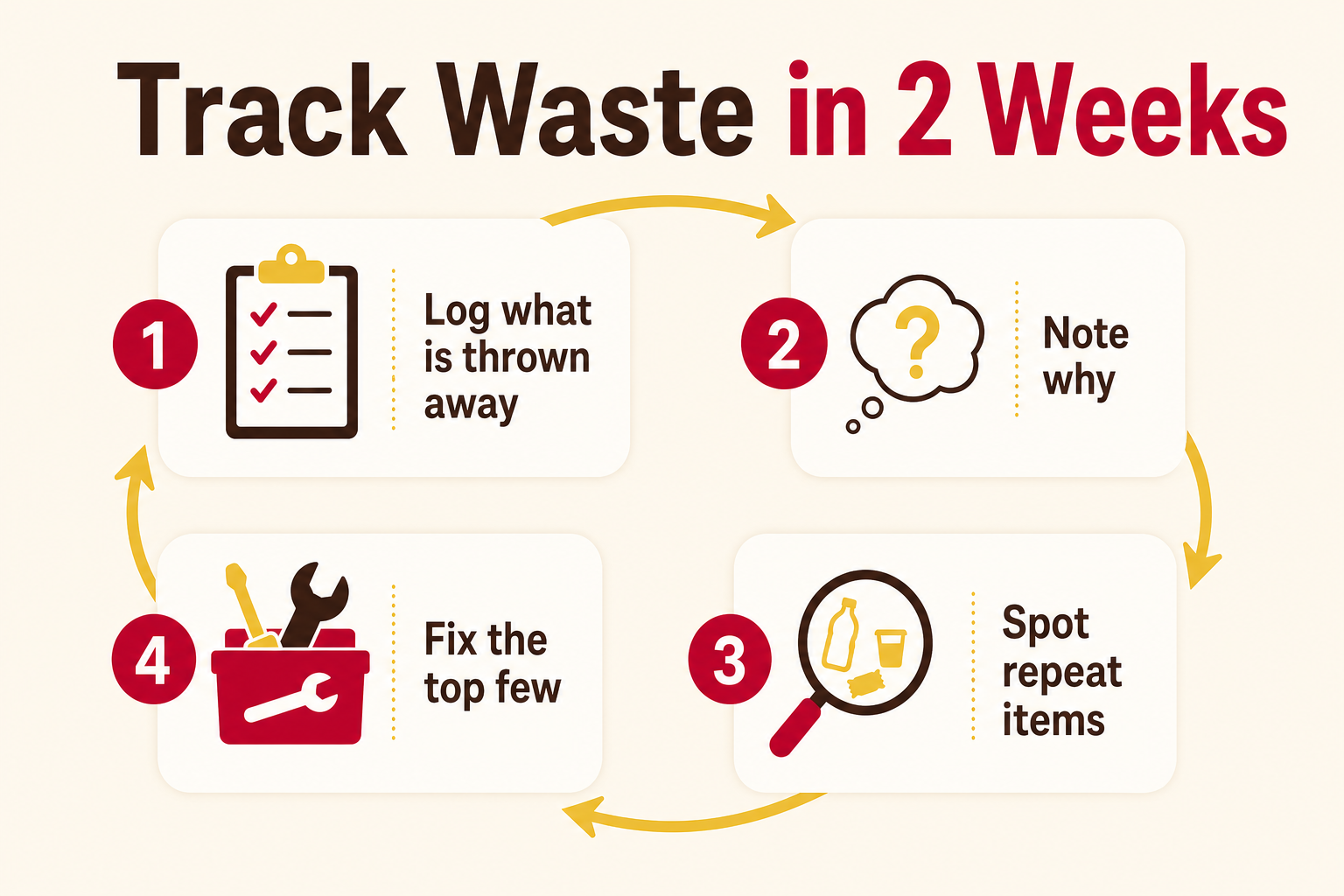 Infographic: a four-step cycle for tracking restaurant waste over two weeks